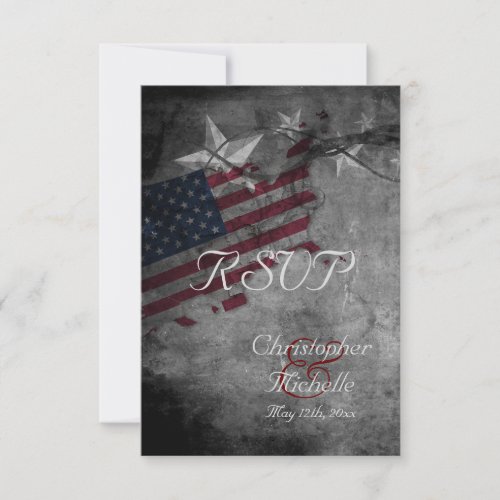 Patriotic US American Flag with Stars Wedding RSVP Card
