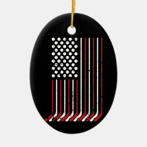 Patriotic US american hockey sticks stars stripes Ceramic Ornament