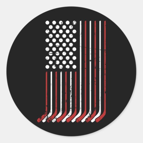 Patriotic US american hockey sticks stars stripes Classic Round Sticker