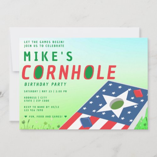 Patriotic US Bean Bag Sack Toss Cornhole Party Invitation