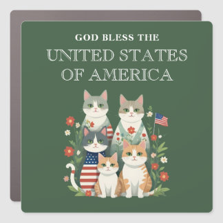 Patriotic US Cats with Flags and Flowers  Car Magnet