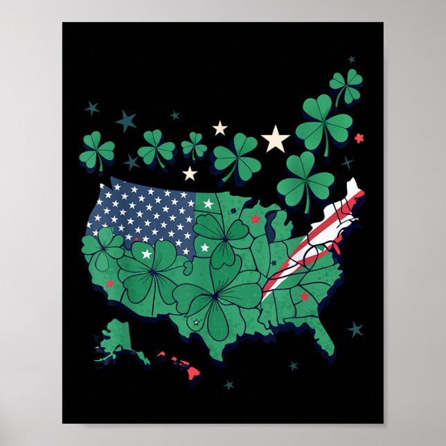 Patriotic Us Clover Map - Shamrock Proud American  Poster (Front)