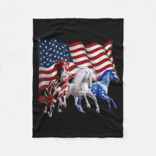 Patriotic US Flag 4th Of July Horse Lovers Fleece Blanket