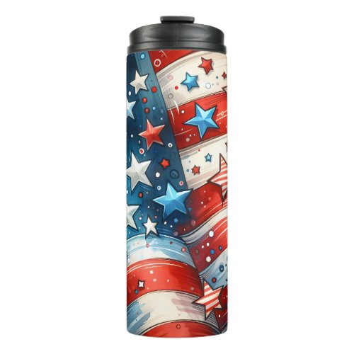 Patriotic US Flag Abstract Art Thermal Tumbler