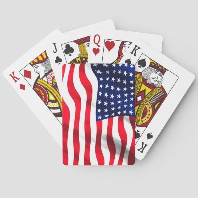 Patriotic US Flag American Flag Blue White Red Poker Cards (Back)