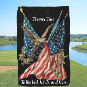 Patriotic US Flag And Eagle Golf Towel
