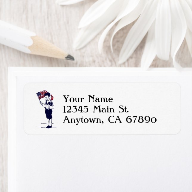 Patriotic US Flag and Fireworks Boy Custom Address Label (Insitu)