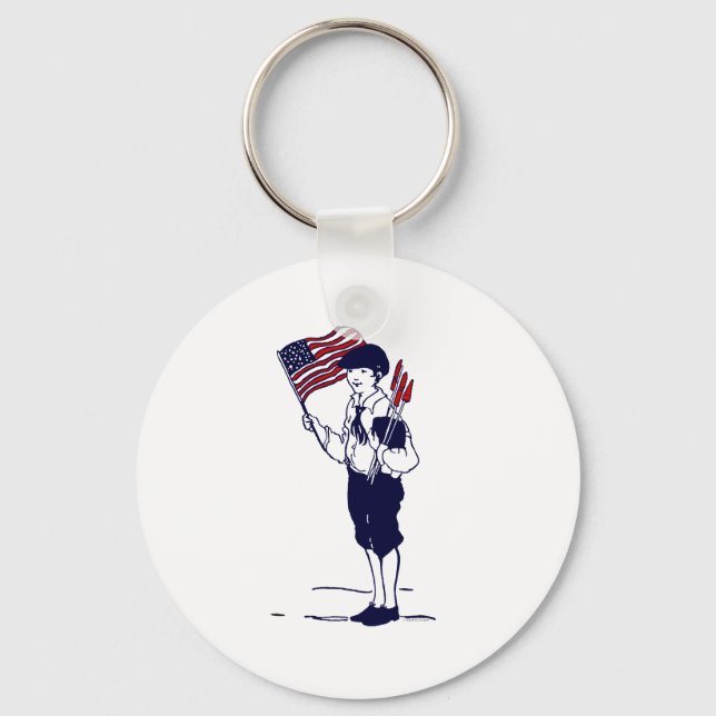 Patriotic US Flag and Fireworks Boy Keychain (Front)