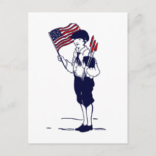 Patriotic US Flag and Fireworks Boy Postcard