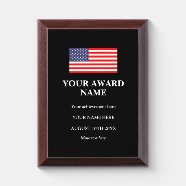 Patriotic US flag award plaque for achievement (Vertical)