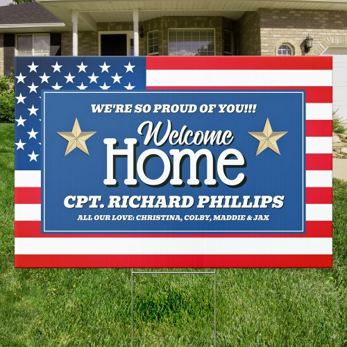 Patriotic US Flag Custom Military Welcome Home  Sign