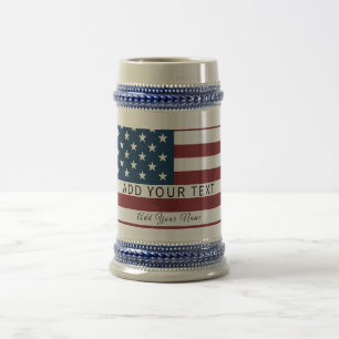 Patriotic US Flag Custom Text Name  Beer Stein