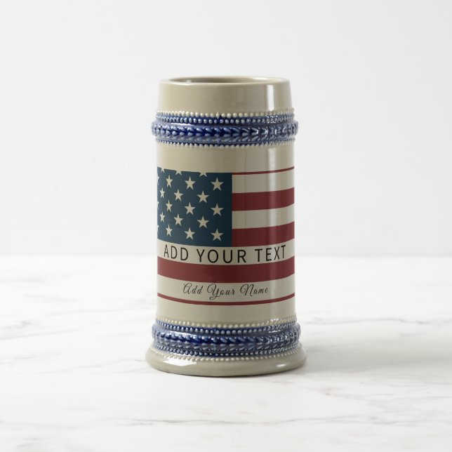 Patriotic US Flag Custom Text Name  Beer Stein (Center)