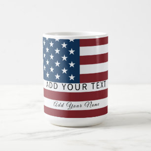Patriotic US Flag Custom Text Name Coffee Mug
