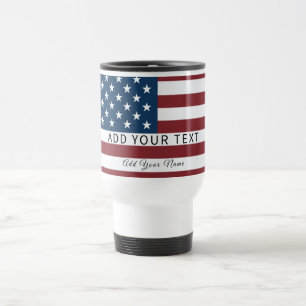 Patriotic US Flag Custom Text Name Travel Mug