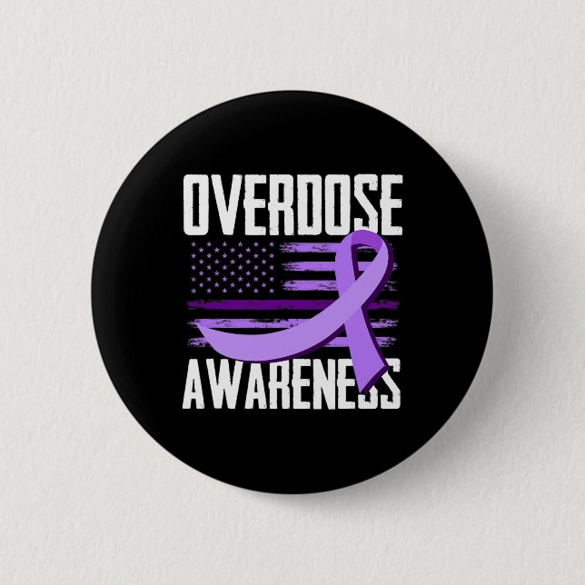 Patriotic US Flag Drug Overdose Opioid Overdose Aw Button (Front)