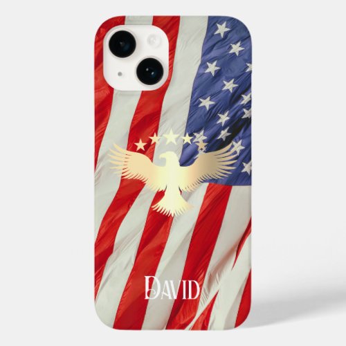 Patriotic US Flag Gold Eagle Custom Name Case_Mate iPhone 14 Case