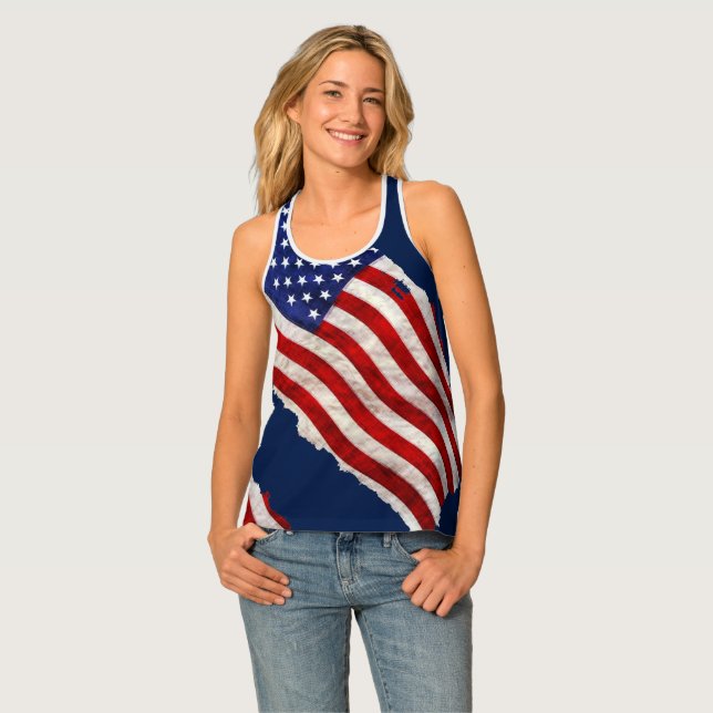Patriotic US Flag - Grunge Style Tank Top (Front Full)