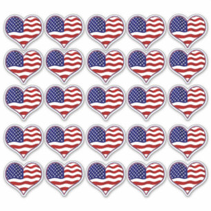 Patriotic US Flag Heart Shaped Vinyl Stickers