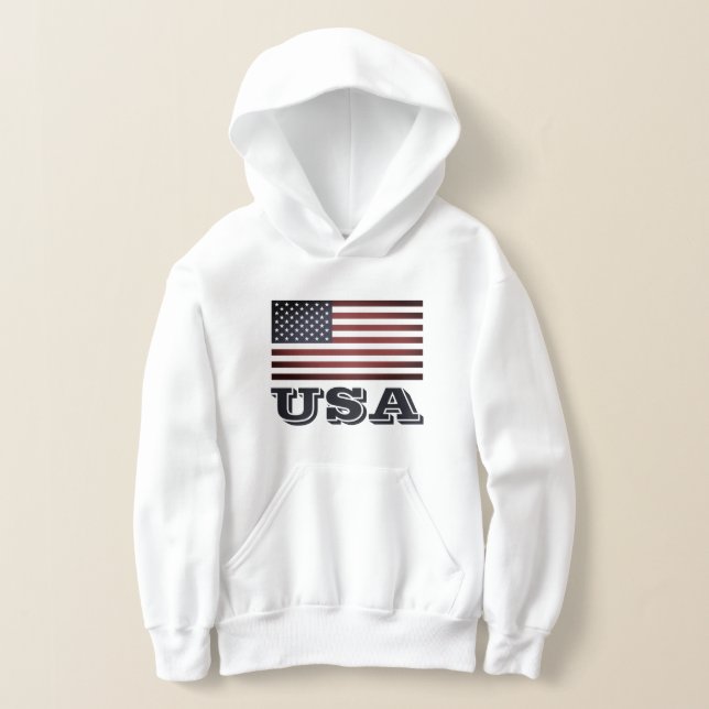 Patriotic US flag kids pullover hoodie with pocket (Laydown)