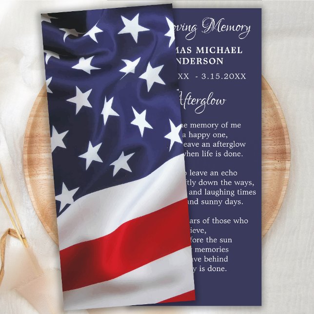 Patriotic US Flag Memorial Funeral Prayer Bookmark (Creator Uploaded)