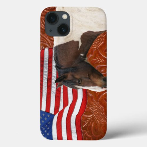 Patriotic US Flag Pinto  Faux Leather iPhone 13 Case