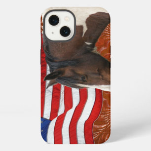 Patriotic US Flag, Pinto & Faux Leather iPhone 13 Case