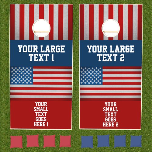 Patriotic US Flag Red White and Blue Personalized Cornhole Set