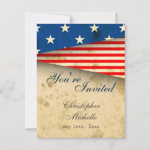 Patriotic US Flag Vintage Style Wedding Invitation