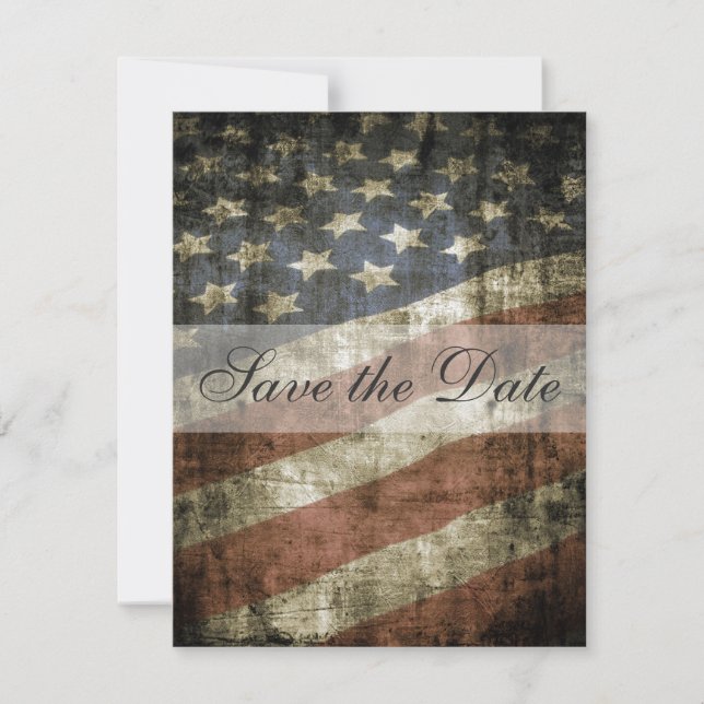 Patriotic US Flag Vintage Wedding Save the Date (Front)