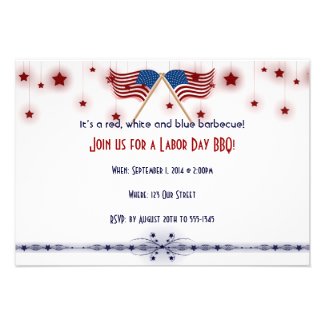 Patriotic US Flags and Stars Labor Day Custom Invites