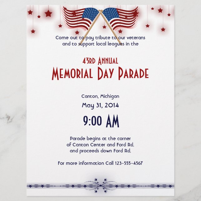 Patriotic US Flags and Stars Memorial Day Flyer (Front)