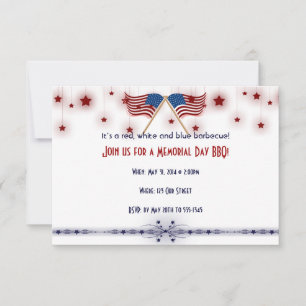 Patriotic US Flags and Stars Memorial Day Invitation