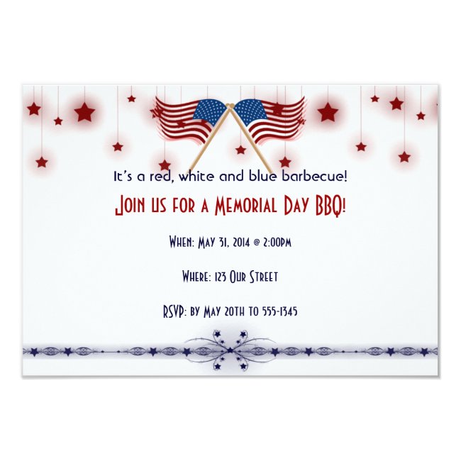 Patriotic US Flags and Stars Memorial Day Invitation