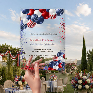 Patriotic US red blue balloons birthday party Acrylic Invitations