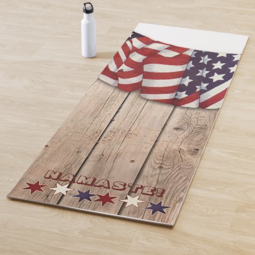 Patriotic US Red White Blue Stars Namaste Custom Yoga Mat