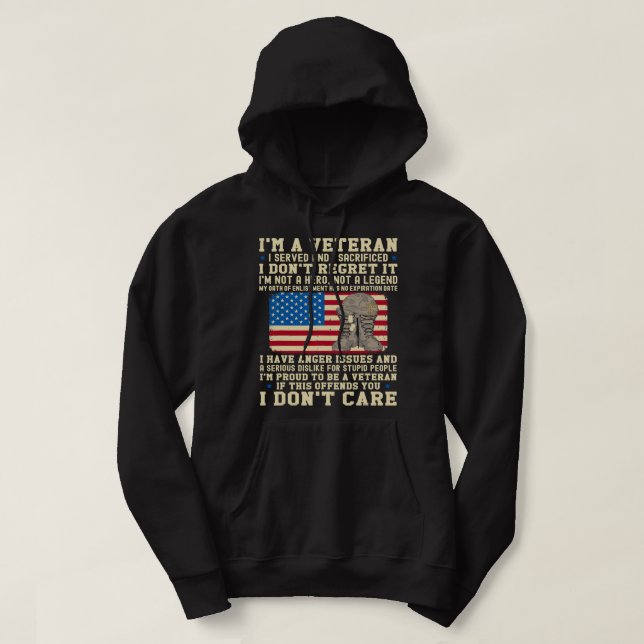 Patriotic US Retired Military Soldier Im a Veteran Hoodie (Design Front)