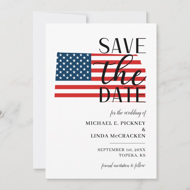 Patriotic US State Kansas Destination Wedding Save The Date (Front)