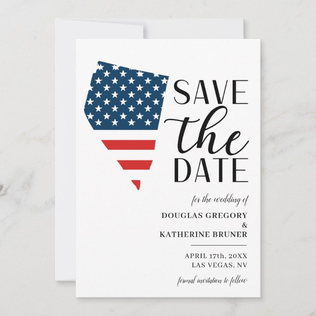 Patriotic US State of Nevada Destination Wedding Save The Date (Front)