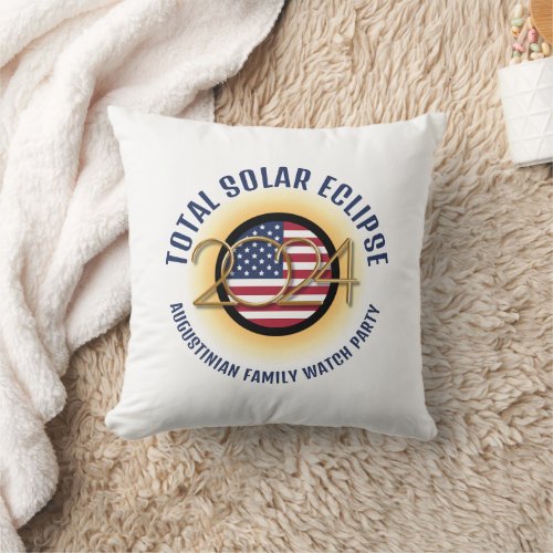 Patriotic USA 2024 TOTAL SOLAR ECLIPSE Family Throw Pillow