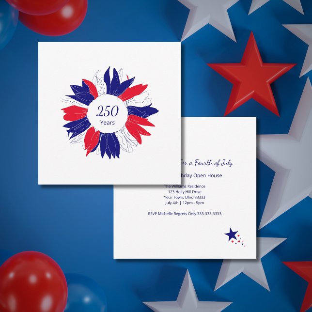 Patriotic USA 250 Years Floral 4th of July BBQ Invitation (Creator Uploaded)