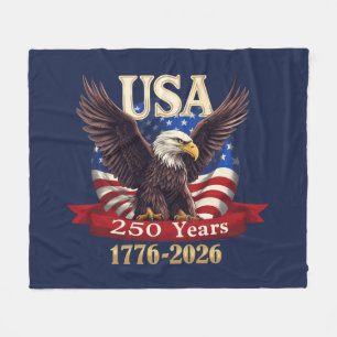 Patriotic USA 250th 1776-2026 American Flag Eagle Fleece Blanket