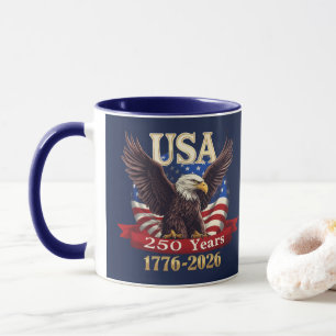 Patriotic USA 250th 1776-2026 American Flag Eagle Mug
