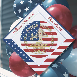Patriotic USA 250th Anniversary 2026 Graduation Cap Topper