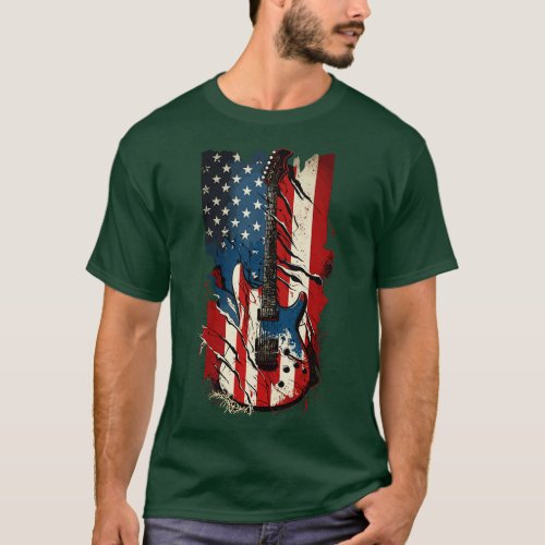 Patriotic USA 4th of July Guitarist Concert Festiv T_Shirt