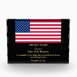 Patriotic USA America Flag Personalized Black Gold Acrylic Award<br><div class="desc">Create your own custom, personalized, Stars and Stripes, Star-Spangled Banner, USA American flag, elegant, high quality, patriotic, military / government / federal / state service recognition / appreciation, presentation acrylic block award. To personalize, enter the name of the award, name of the personnel / employee / staff / recipient, information...</div>