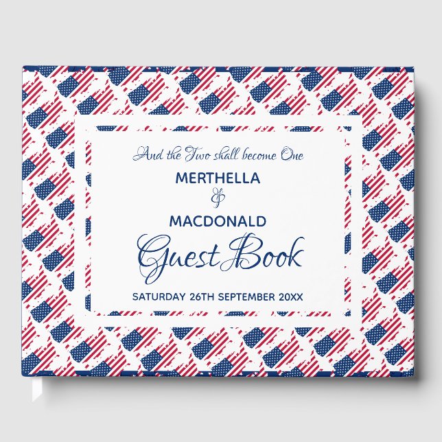 Patriotic USA AMERICA MAP Custom Scripture Wedding Guest Book (Front)