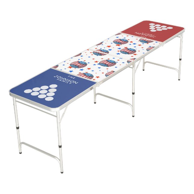 Patriotic USA American Baseball Flag Family Name Beer Pong Table (Angled)