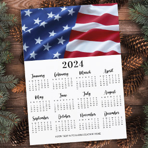 Patriotic USA American Flag 12 Month Calendar  Holiday Card
