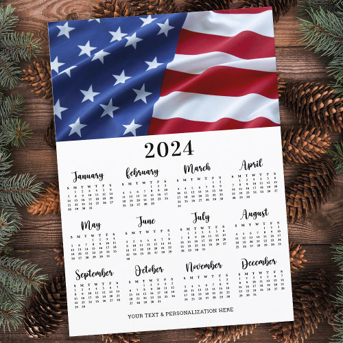 Patriotic USA American Flag 12 Month Calendar  Holiday Card